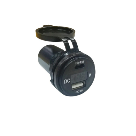 USB+ Type C + Voltmetre Göstergesi 12-24V
