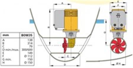 Vetus baş manevra pervanesi, 35 kgf, 12V