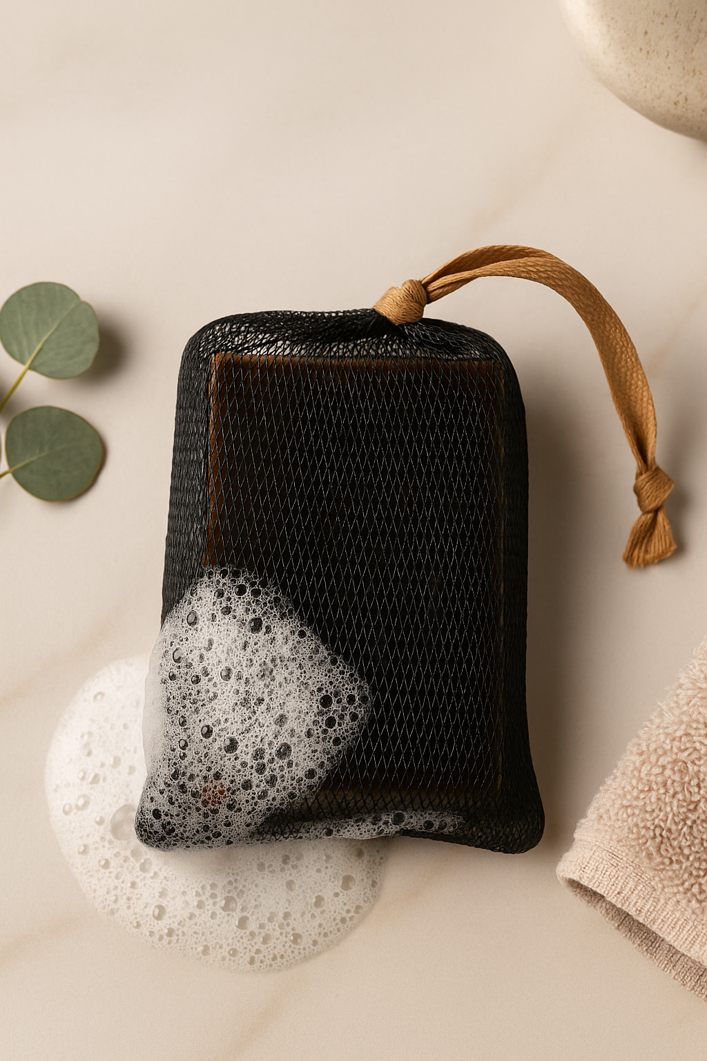 Vonkap Sabunlu Şık Banyo Kese Siyah – Masaj ve Temizlik Bir Arada