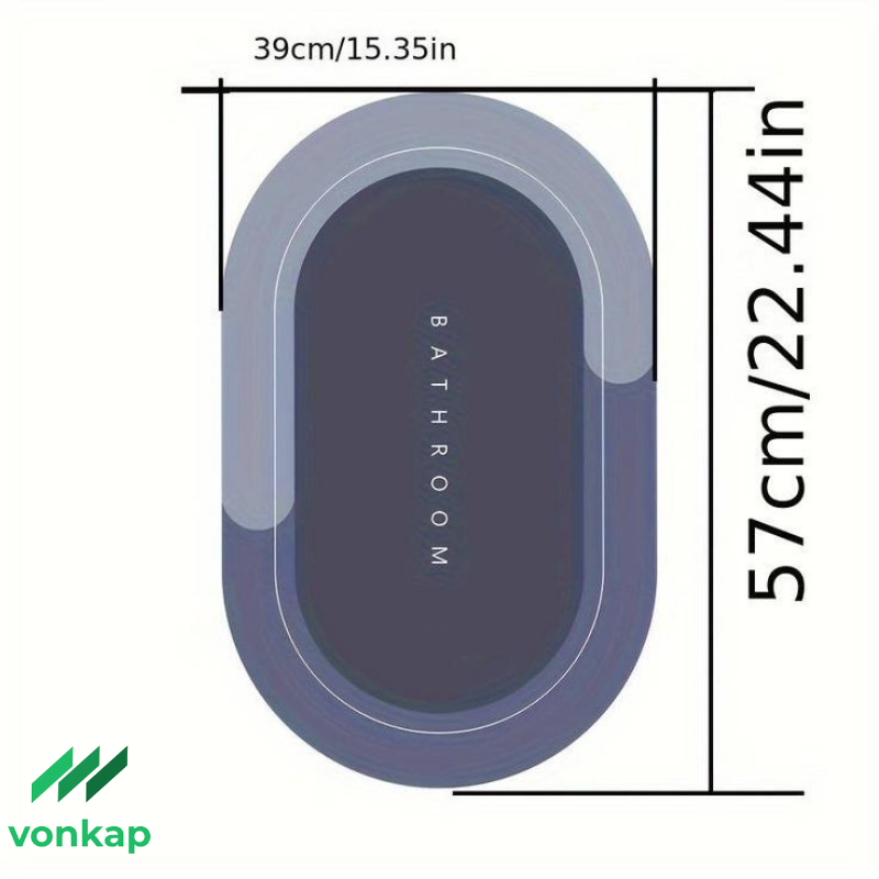 Vonkap Süper Emici Kaymaz Yıkanabilir Mavi Bathroom Oval Banyo Paspası Kauçuk Taban (58CM*38CM)