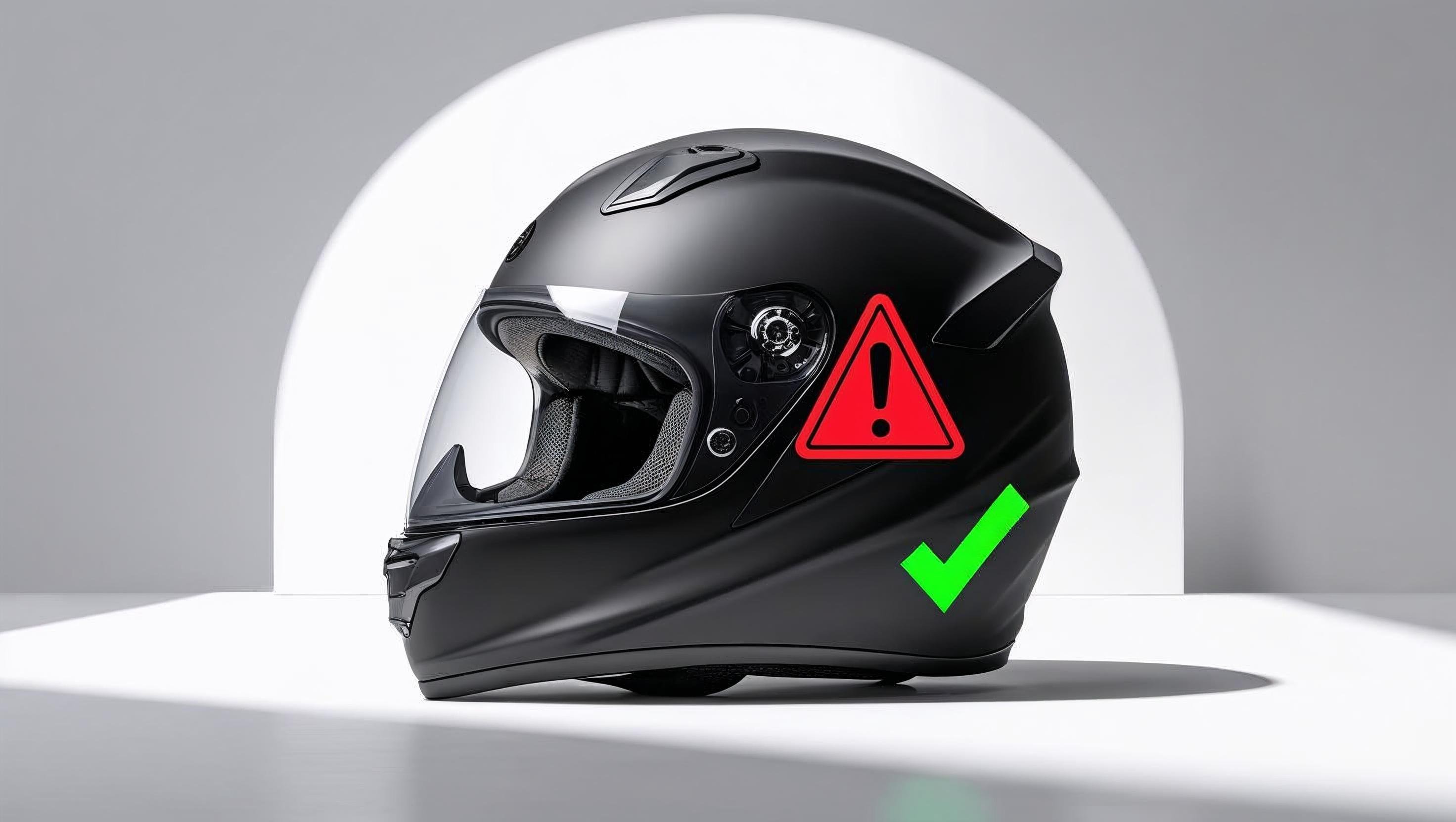 motosiklet kask seçimi hataları, kask güvenliği uyarıları, doğru kask seçimi, kask uyarı işaretleri, motosiklet ekipman güvenliği, kask yanlışları görseli, motosiklet kaskı ve güvenlik işaretleri