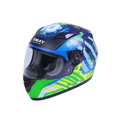 Sway SW-815K Alien Blue Green Full Face Çocuk Motosiklet Kask ı- MotoDede