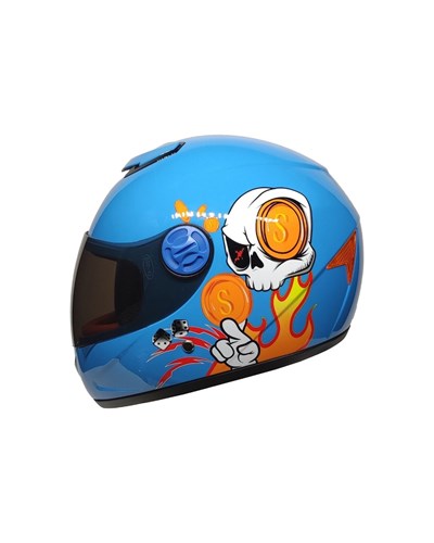 Pro Helmets YA-201VR Skull Mavi Kapalı Çocuk Kaskı - MotoDede