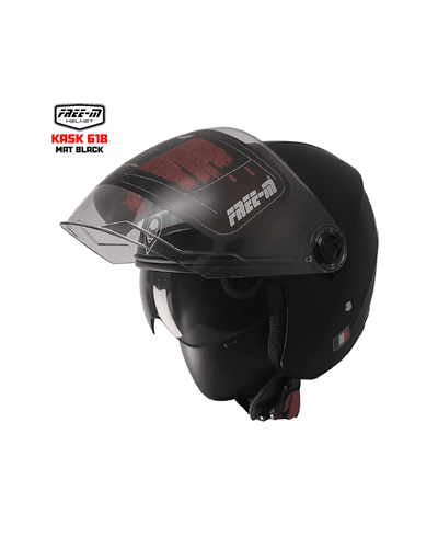 Free-M YA-665VR Vizörlü Yarım Kask - Mat Siyah - MotoDede