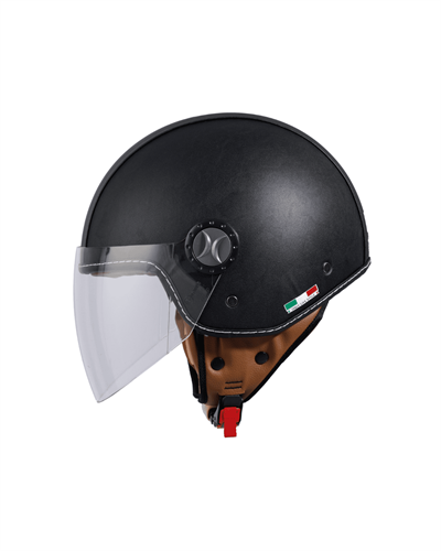 Sway SW-701 Black Leather Deri Kaplı Yarım Kask - MotoDede
