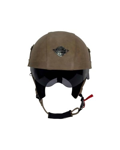 Tex 701 ZN Kahverengi Deri Miğfer Kask - MotoDede