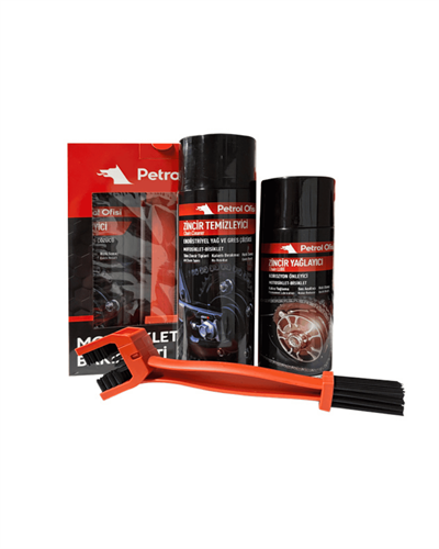 Petrol Ofisi Motosiklet Zincir Bakım Seti (Temizleme Spreyi + Zincir Yağı + Temizleme Fırçası) - Motodede
