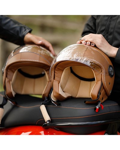 Sway SW 701 Brown Leather Yarım Kask - MotoDede