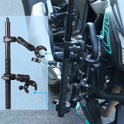 Knmaster MC160 – 360° Ayarlanabilir Motosiklet Çift Yengeç Kelepçeli (Double Clamp) Aksiyon Kamera Destek Aparatı (22 cm)