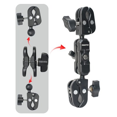 Knmaster MC160 – 360° Ayarlanabilir Motosiklet Çift Yengeç Kelepçeli (Double Clamp) Aksiyon Kamera Destek Aparatı (22 cm)
