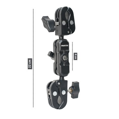Knmaster MC160 – 360° Ayarlanabilir Motosiklet Çift Yengeç Kelepçeli (Double Clamp) Aksiyon Kamera Destek Aparatı (22 cm)