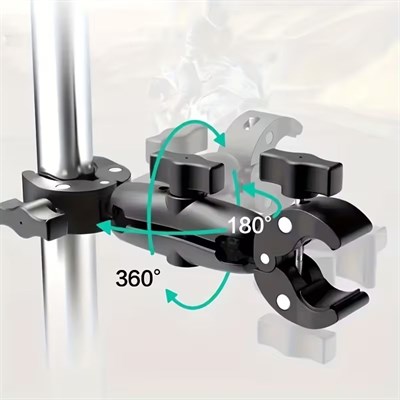 Knmaster MC170 – 360° Ayarlanabilir Motosiklet Çift Yengeç Kelepçeli (Double Clamp) Aksiyon Kamera Destek Aparatı (28 cm)