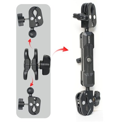 Knmaster MC170 – 360° Ayarlanabilir Motosiklet Çift Yengeç Kelepçeli (Double Clamp) Aksiyon Kamera Destek Aparatı (28 cm)