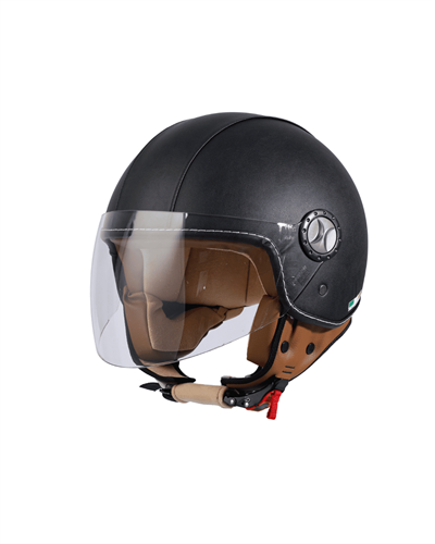 Sway SW-701 Black Leather Deri Kaplı Yarım Kask - MotoDede