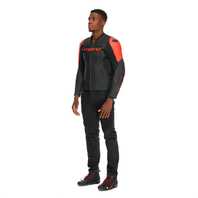 DAINESE CEKET RACING 5 LEATHER BLK BLK RED FLUO