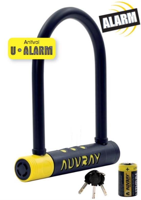 AUVRAY Alarmlı U Kilit (128x245 mm) - Yüksek Güvenlikli Motosiklet ve Bisiklet Kilidi