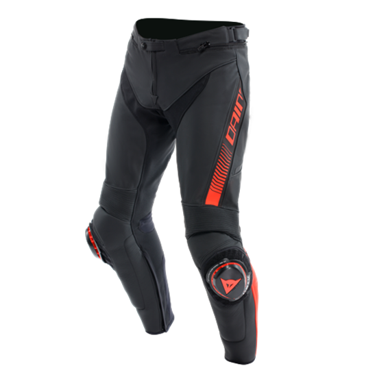 DAINESE/ SUPER SPEED LEATHER PANTS BLACK RED FLUO