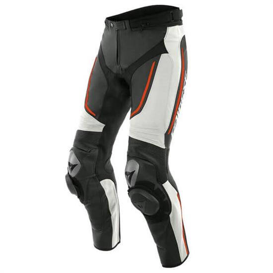 DAINESE/ALPHA LEATHER PANTS WHT BLK FLU RED