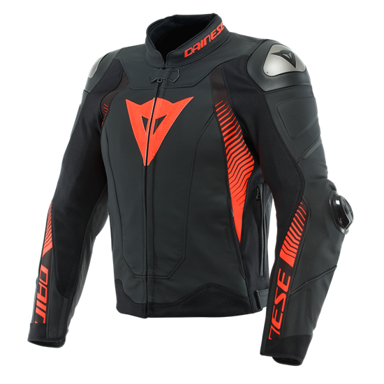 DAINESE/SUPER SPEED 4 LTHR JCKT BLK-MATT FLUO RED