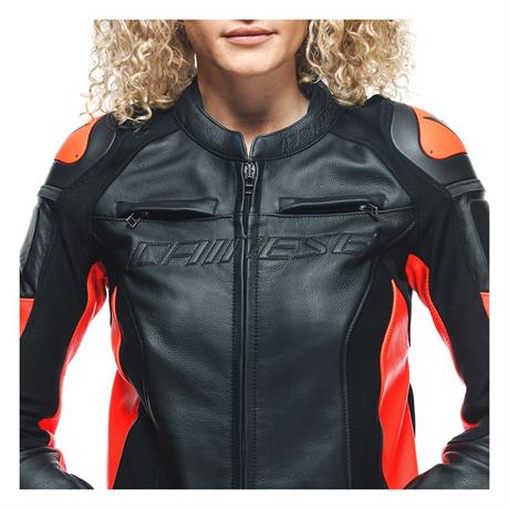 DNS CKT DERİ/RACING 4 LADY LEATHER JACKET BLK FLUO RED