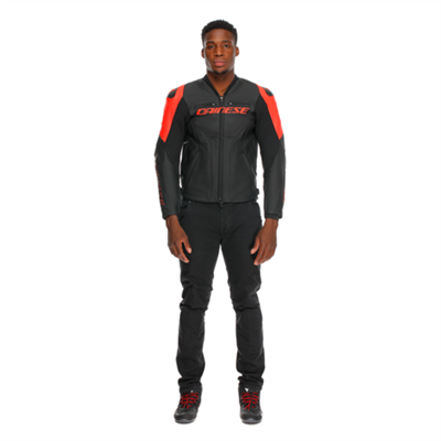 DAINESE CEKET RACING 5 LEATHER BLK BLK RED FLUO
