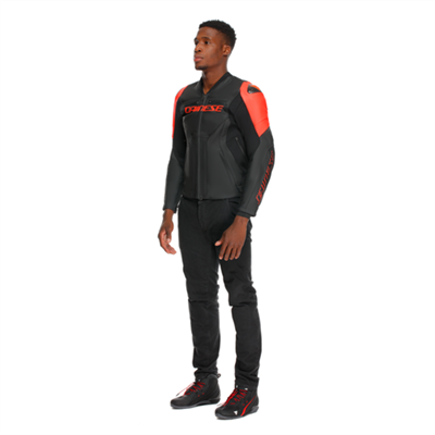 DAINESE CEKET RACING 5 LEATHER BLK BLK RED FLUO
