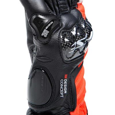 DAINESE ELD/CARBON 4 LONG LTHR GLOVES BLK FLUO RED WHT
