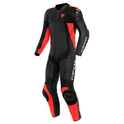 DAINESE/ASSEN 2 1 PC.PERF.LTHR SUIT BLK BLK FLUO RED