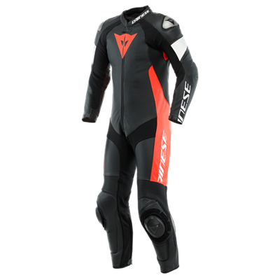 DAINESE/TOSA 1 PCS LEATHER SUIT PERF. BLACK FLU RED WHITE