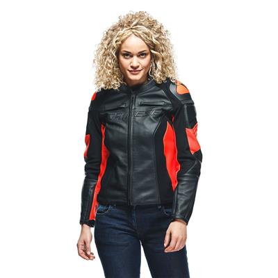 DNS CKT DERİ/RACING 4 LADY LEATHER JACKET BLK FLUO RED