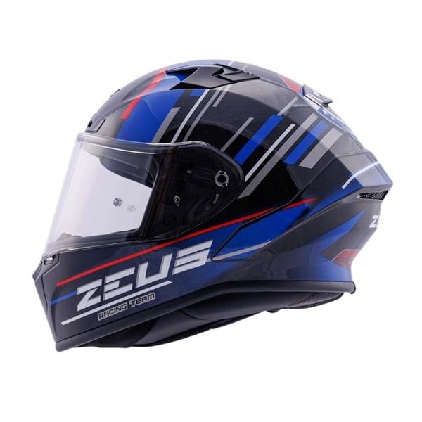 ZEUS KASK/ZS-826 PEARL BLACK BK15 BLUE + VİZÖR + SPOILER + PINLOCK HEDİYE