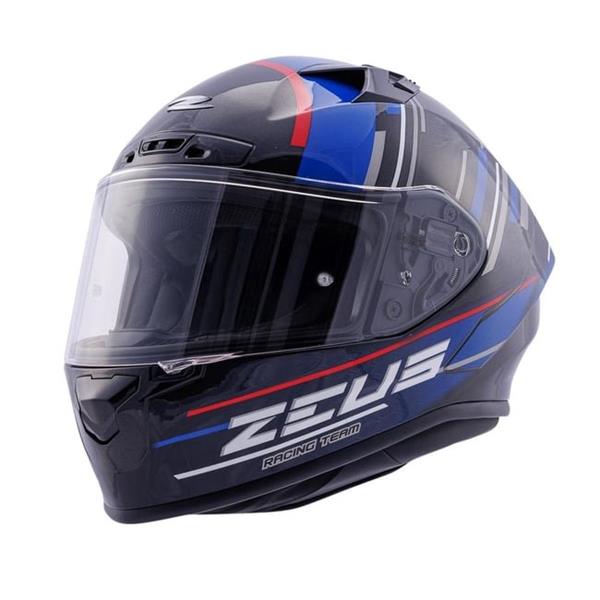 ZEUS KASK/ZS-826 PEARL BLACK BK15 BLUE + VİZÖR + SPOILER + PINLOCK HEDİYE