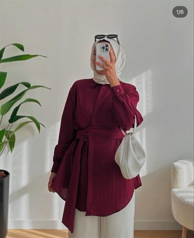 BORDO KUŞAKLI KADIN TUNİK