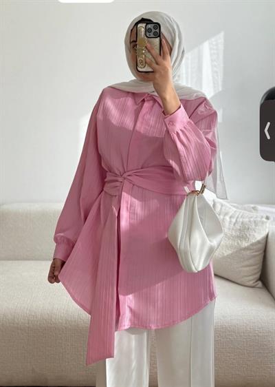 PEMBE KUŞAKLI KADIN TUNİK
