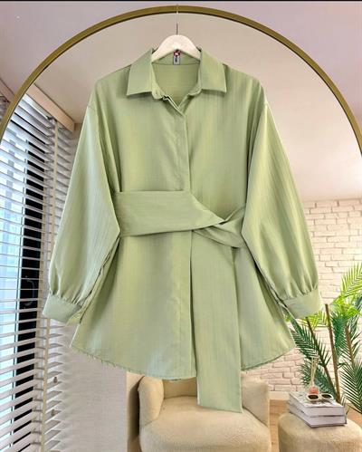 SU YEŞİLİ KUŞAKLI KADIN TUNİK