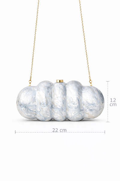 Bloom Gri Çapraz Zincir Askılı Omuz ve El Çantası | Sedefli Clutch