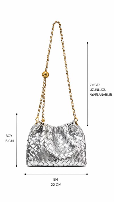Botea Silver Örme Desenli Gold Zincirli Kadın Omuz Çantası