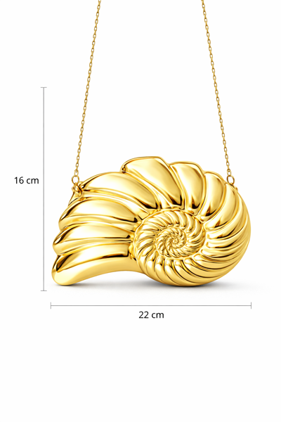 Kabuk Gold Kadın Zincir Askılı El Çantası | Gece & Davet Hardcase Clutch