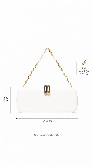 Lune Gold Zincir Askılı Kutu Formlu Clutch Çanta