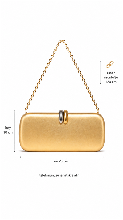 Lune Gold Zincir Askılı Kutu Formlu Clutch Çanta