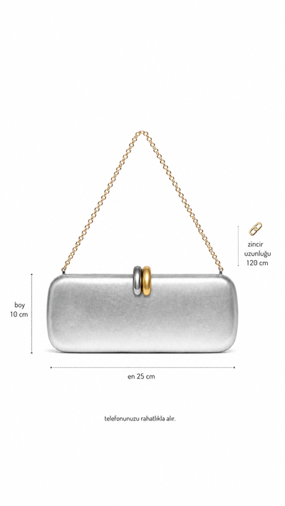 Lune Gri Zincir Askılı Kutu Formlu Clutch Çanta