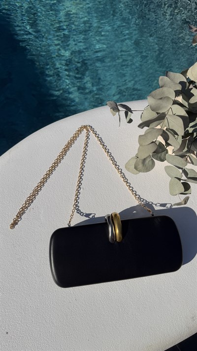 Lune Siyah Zincir Askılı Kutu Formlu Clutch Çanta