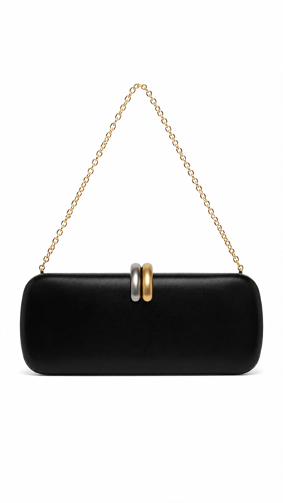Lune Siyah Zincir Askılı Kutu Formlu Clutch Çanta