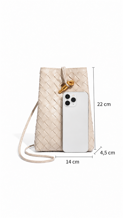 Mila Ekru Örgü Desenli Dikey Kadın Omuz Çantası | Çapraz Telefon Çantası