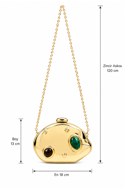 Nova Gold Kadın Sedef Detaylı Asimetrik Hardcase Çanta | Clutch