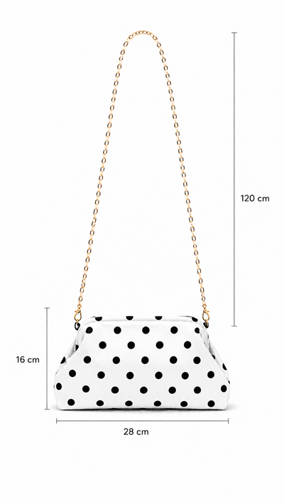 Beyaz Kadın Zincir Askılı Pouch Puantiye Çanta