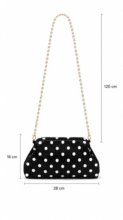 Siyah Kadın Zincir Askılı Pouch Puantiye Çanta