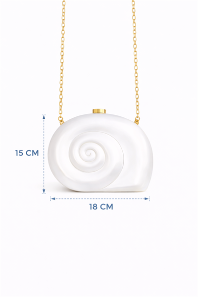 Salyangoz Zincirli Çanta | Beyaz Clutch