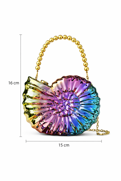 Semina Renkli Kadın Boncuk Saplı Kabuk Çanta | Gece & Davet Hardcase Clutch