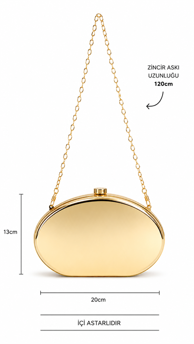 Seo Gold Kadın Zincir Askılı Metalik Hardcase Clutch Çanta | Gece & Davet